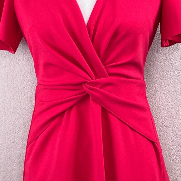 Maggy London Pink Twist Flutter Sleeve Surplice Fit & Flare Mini Dress 2 NWOT - Picture 7 of 13
